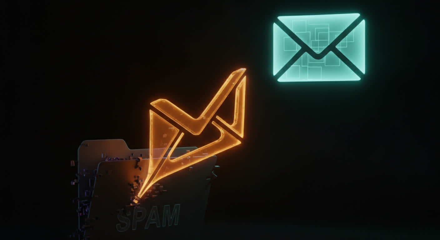 A warm amber letter rising out of a dark spam folder into a glowing teal inbox