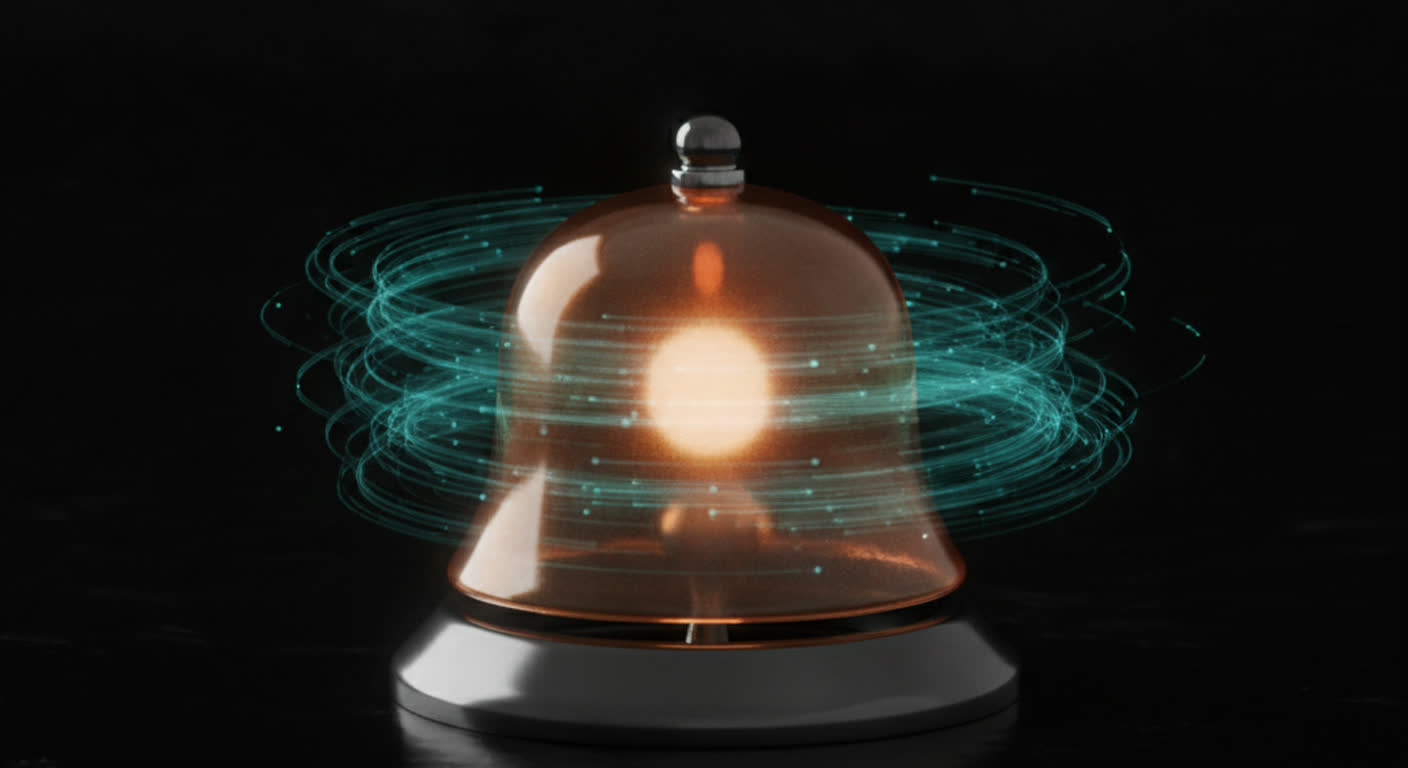 A quiet amber notification bell at rest on a dark surface while a teal filter removes the noise around it