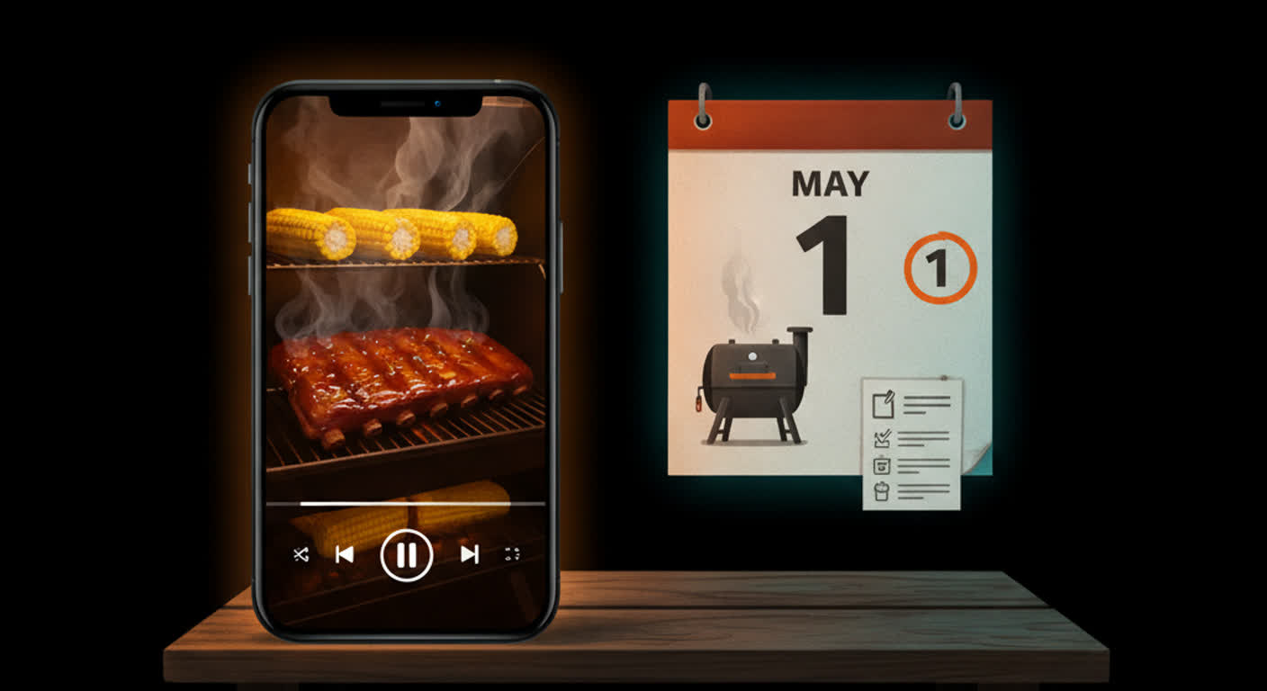 A video frame turning into a recipe card and a calendar page