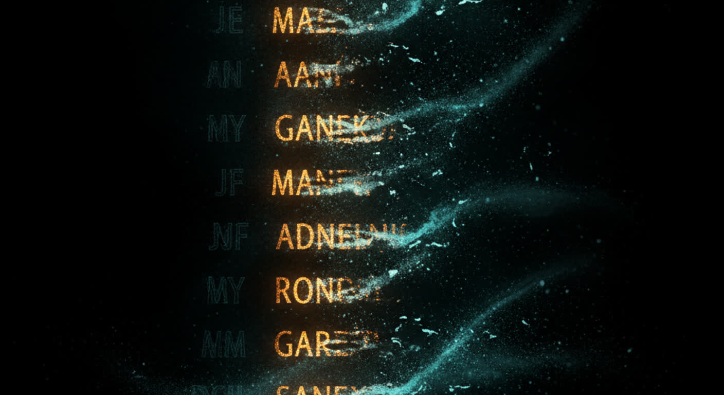 A dark list where dead entries dissolve into teal dust while the remaining amber names glow brighter