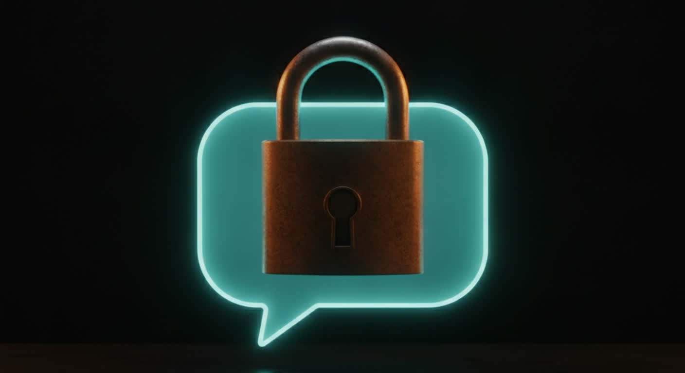 An amber padlock on a glowing chat bubble